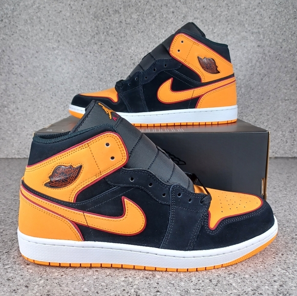 Jordan Other - Nike Air Jordan 1 Mid Fat Tongue Black Vivid Orange - Men's Size 11 Shoes